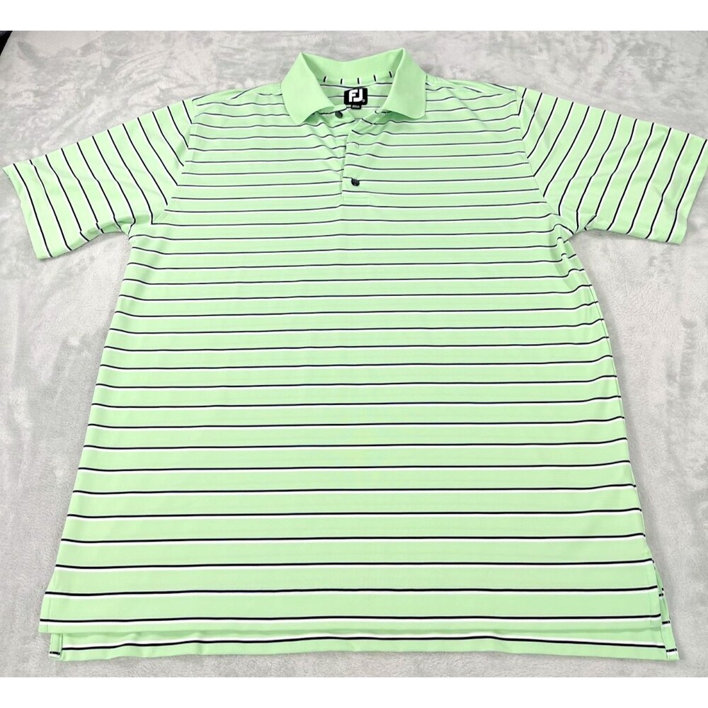 FootJoy FJ Mens Large Golf Polo Mint Green Black Striped Performance Shirt